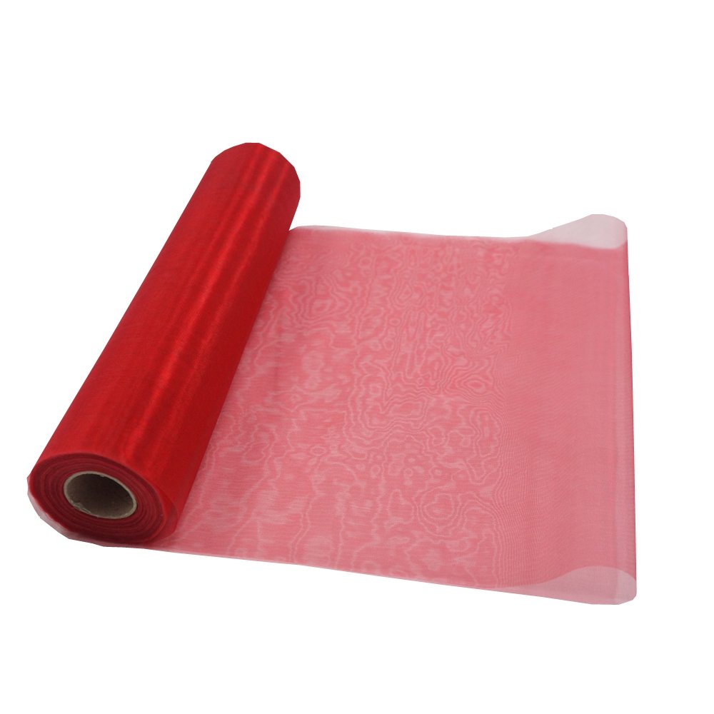 Yiwu Red Aka 26M X 29Cm Organza Roll Sash Fabric Chair Cover Bows Table Runner Sashes Swags For Wedding Party (Dark )