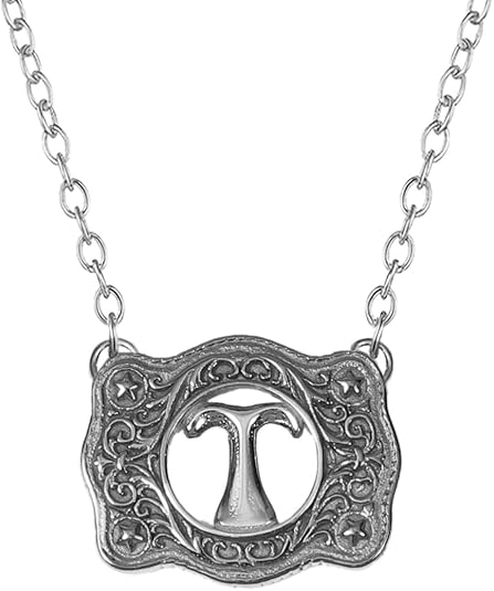 Belt Buckle Necklace Western Style Initial Letter Pendant Necklace, Decorative Belt Buckle Frame Design