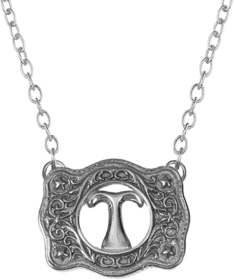 Belt Buckle Necklace Western Style Initial Letter Pendant Necklace, Decorative Belt Buckle Frame Design