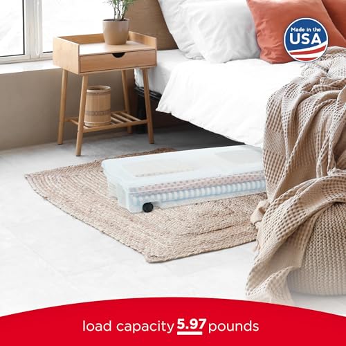 Rubbermaid 68 Quart Under the Bed Low Profile Storage Boxes with Dual Hinged Lids and Easy Rolling Caster Wheels, Clear, 2 Pack by Rubbermaid - Image 5