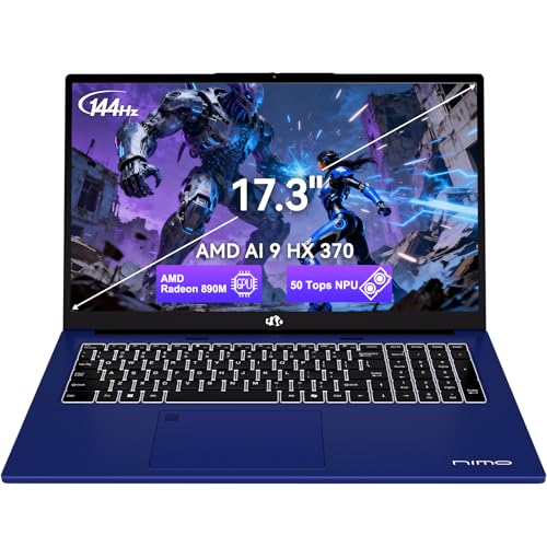 Image of NIMO AI Copilot+ PC Business-Laptop, 17.3 inch Laptop, AMD Ryzen AI 370(12C /24T, 50 Tops NPU), Radeon 890M, 64GB RAM 2TB SSD, 144Hz, PD 100W USB-C 4.0, AI-PC with Wi-Fi 6E for Working Business Creation