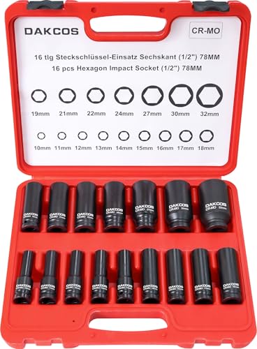 DAKCOS 16pcs Coffret Douille a choc 1/2