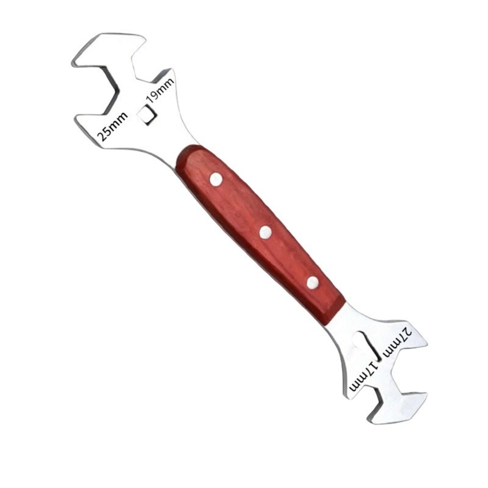Yanzunlrn Wooden Handle End Wrench Hexagonal Open Spanner Multifunctional Stainless Steel Bottle Tool Labor Saving Pressure Relief Rustproof Steel Wrench Tool