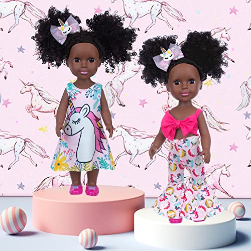 Muñeca negra de silicona 14.5 pulg con ropa y accesorios miniatura 6