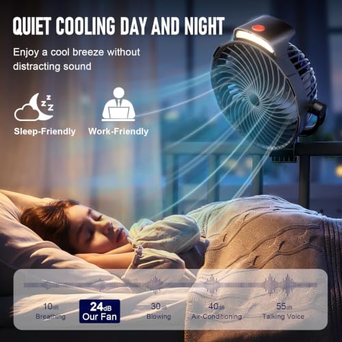 Gentsvip 8 Inch Rechargeable Clip on Fan 10000mAh Portable Camping with LED Light 9 Speed - image 4