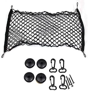 Cargo Net,Organizer Net Heavy Duty,70 x 120 cm Nylon Mesh,Elastic Stringwith 6 Carabiners + 6 Hooks,for Car Interior Roof Storage,Luggage,Rear Boot,SUV,Truck Bed,Vans,Groceries,Motorhomes,Universal