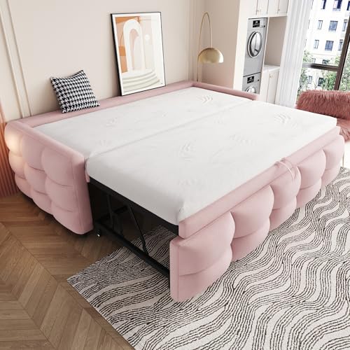 Cama tapizada 90/180x190cm con sofá Cama puf para Adultos y Adolescentes Cama Individual con somier Ahorro de Espacio Cama de Invitados sin colchón Rosa