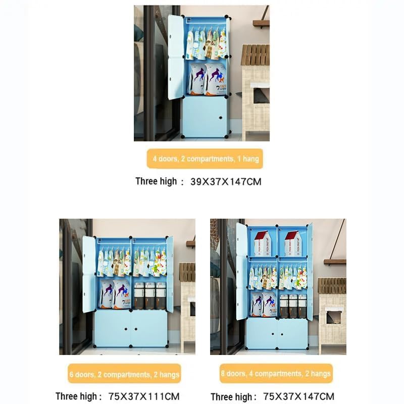 Sunderlook Plastic Wardrobe for Kids Clothes – Durable, Easy to Use Anti-Skid & Non-Slip Effective Professional Collapsible Wardrobe, Plastic Cupboard for Kids, Foldable Almirah (Blue-HK, 8 Door) 2