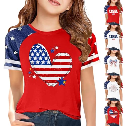 Girls Short Sleeve American Flag T-Shirt 4th of July Crewneck Tees for Kids Girls Patriotic Tops Cute Trendy Blouses3