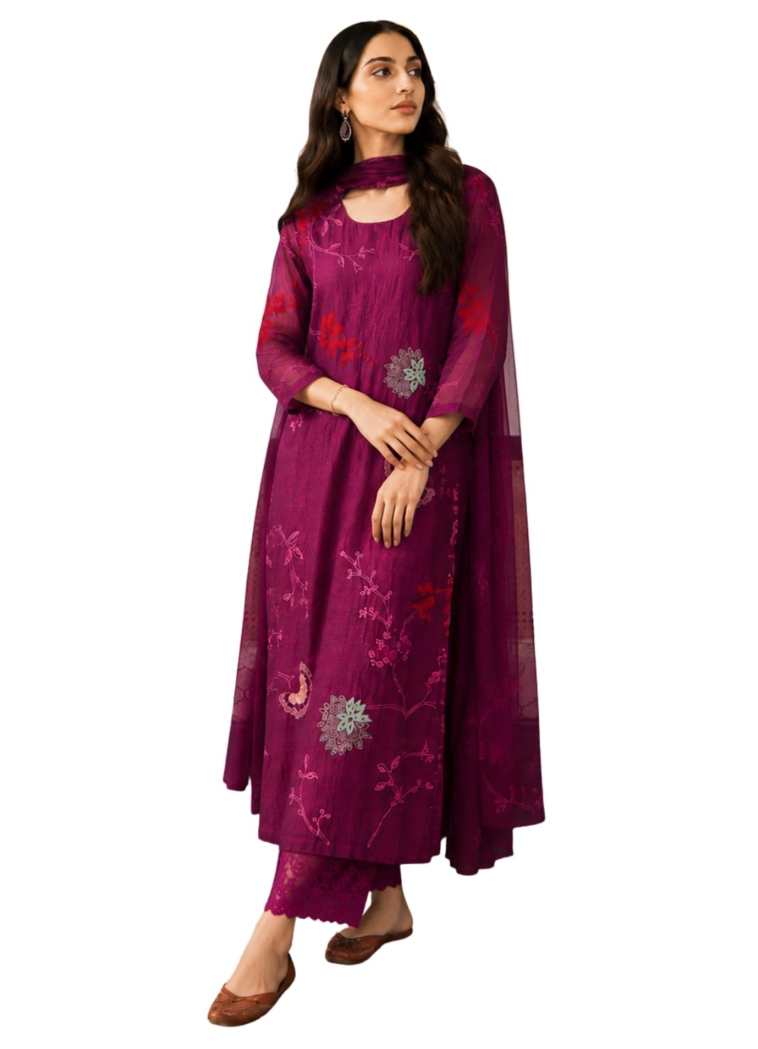 Women’s Roman Silk Purple Embroidered Kurta Set with Dupatta | Ethnic Kurta Pant Set for Women | Festive & Casual Wear | Casual Kurta Set-image-24