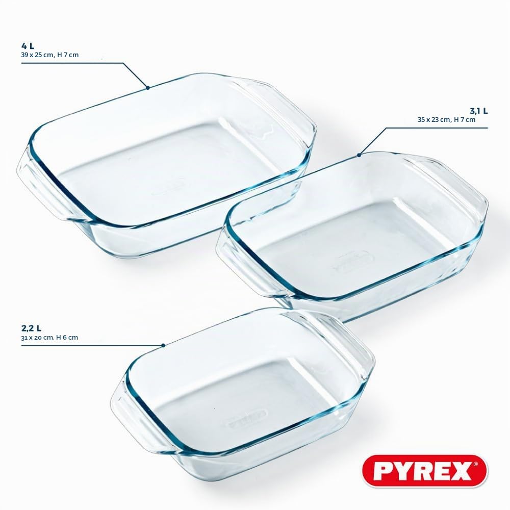 Pyrex 8023510, Set aus 3 Auflaufformen aus Glas – Borosilikatglas