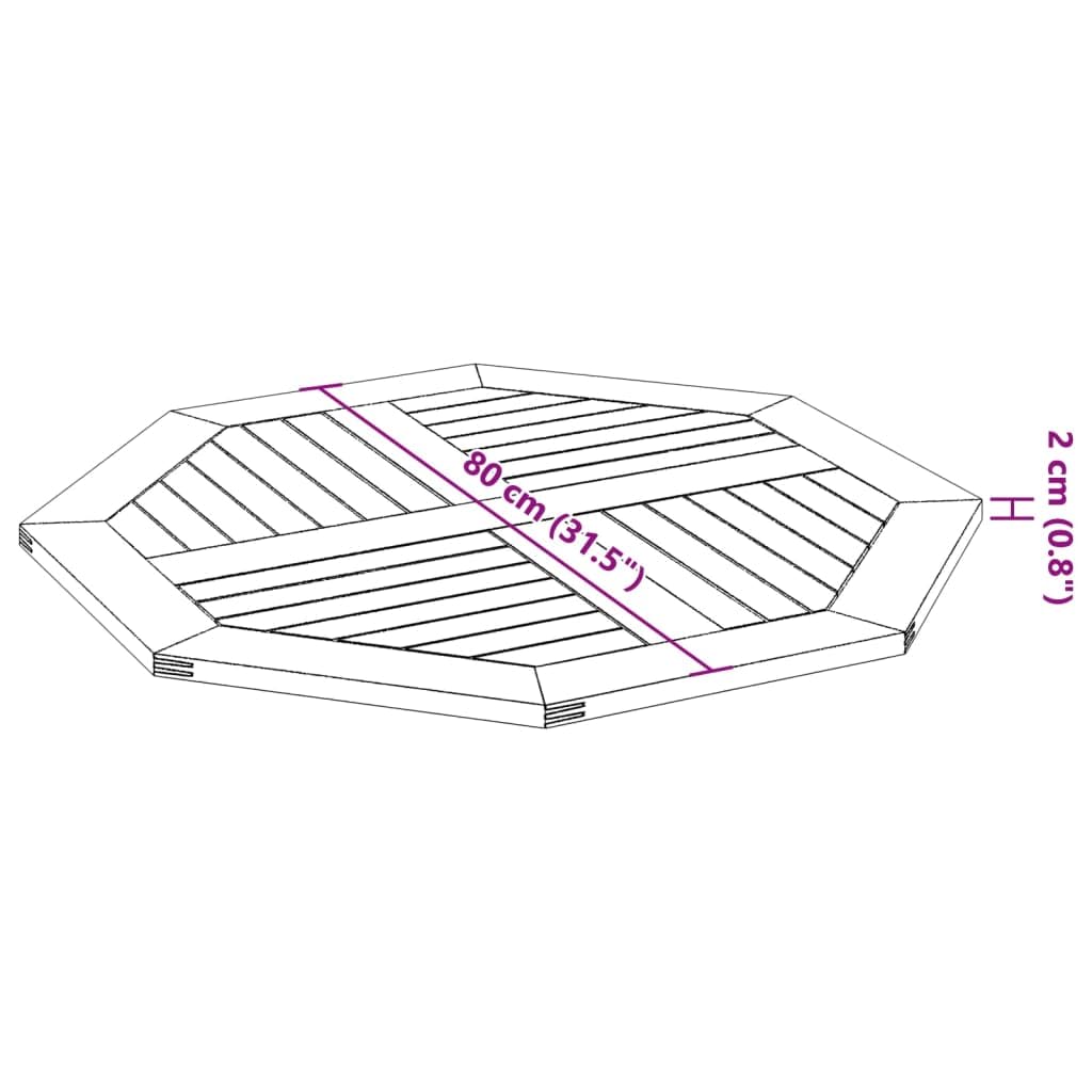 vidaXL Dessus de Table 80x80x2,2 cm octogonal Bois Massif d'acacia