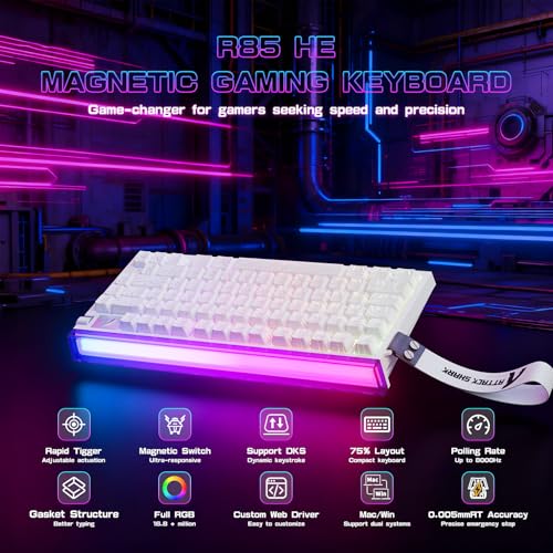 Image of ATTACK SHARK R85 HE Rapid Trigger Keyboard Magnetic Switch with Custom Lightbox, 75% Wired Mechanical Keyboard, 8KHz Polling Rate, 0.005mm RT Accuracy, Support RT /Snap Tap /DKS /MT /TGL (White Contour)