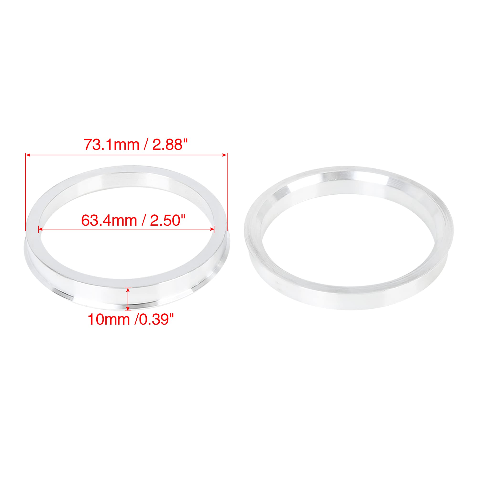 Uxcell 4pcs 73.1mm To 63.4mm Aluminum Alloy Hub Centric Rings – Wheel Bore Spacers, Silver Tone