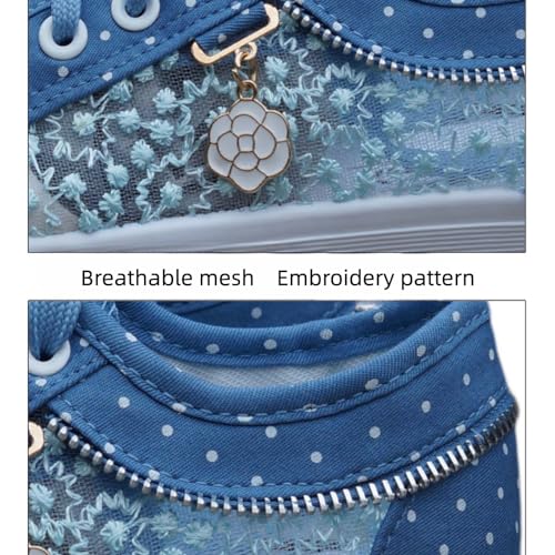 Women's Polka Dot Lace-Up Denim Mesh Sneakers | Casual Flat Canvas Shoes - Breathable Comfort for Everyday Wear4