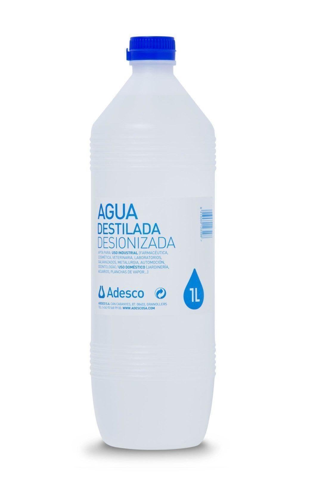 Adesco, Agua destilada 20L., agua desionizada, agua para plancha, maquinas, uso hospitalario, tatoo. (20 L)