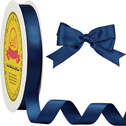 Image of Double Face Navy Blue Satin Ribbon 5 /8 inch X 50 Yards Polyester Navy Blue Ribbon for Gift Wrapping Very Suitable for Weddings Party Invitation Decorations and More