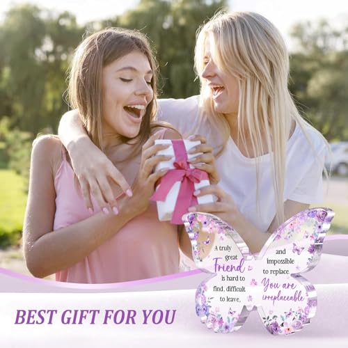 Image of Gifzy Friend Friendship Gifts for Women, Purple Butterfly Acrylic Plaque Desk Decor, Birthday Gifts for Women Friendship Unique, Bestie Best Friend Female Present, 5 x 5 x 0.5 inches