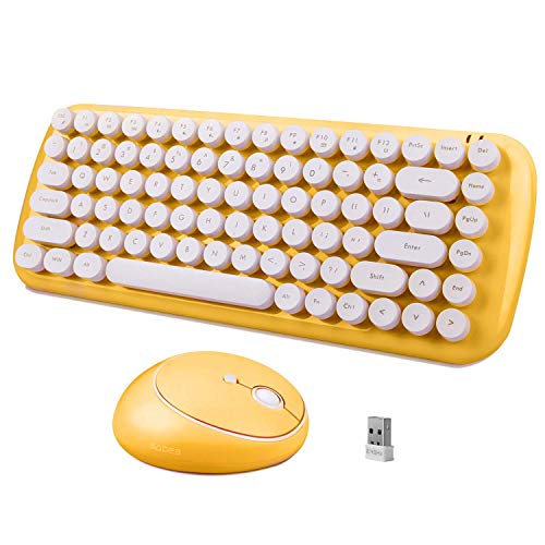 Wireless Keyboard and Mouse Combo,2.4GHz USB Cute Small Wireless Keyboards with 84 Round Keys,Letton Compact Wireless Mini Keyboard Mouse Set for Laptop Computer Mac PC Desktop-Yellow/White