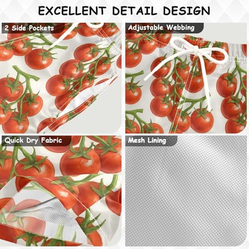 DOMIKING Tomato Branch Vegetable Beige Boys' Swim Wear with Mesh Lining Elastic Drawstring Beach Shorts for Child Boy Quick Dry XL3