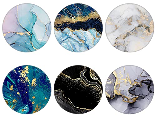 MCRUIS 6 Pack Cellphone Phone Grip and Smartphones Stand, Collapsible Cell Phone Expanding Holder for Phone - Blue Green Black Rose Gold Marble, LJ003