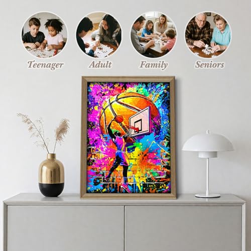 Puzzles de baloncesto coloridos de 500 piezas para adultos, rompecabezas deportivos de madera para desafío y diversión familiar miniatura 7