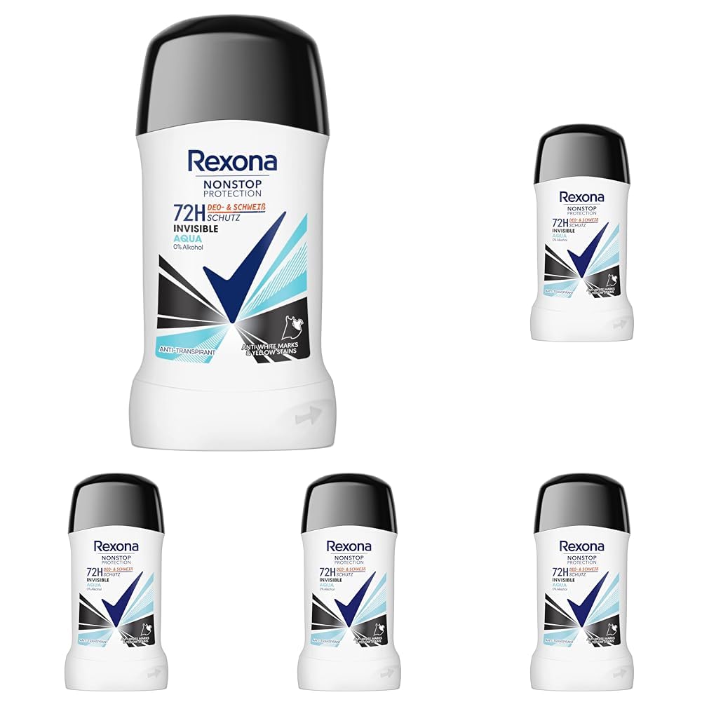 Rexona Nonstop Protection Deo Stick Invisible Aqua Anti Transpirant mit 72 Stunden Schutz vor Schweiß und Körpergeruch 50 ml (Packung mit 5)