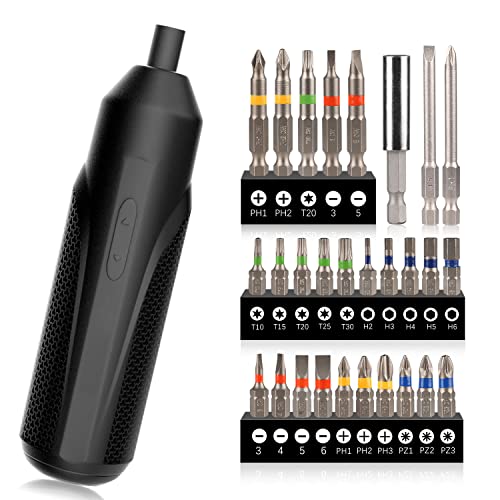 Tournevis électrique 27 en 1 rechargeable et rotatif sans fil avec LED intégrée, 1300 mAh (Noir) Cover