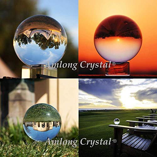 Amlong Crystal Meditation K9 Clear Crystal Ball 3.25 inch 80mm Diameter for Photography, Lensball, Decorative Ball with Free Stand and ECO Box, Including Microfiber Pouch, Wiping Cloth