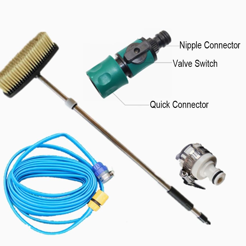 Kit per La Pulizia Dei Pannelli Fotovoltaici, Pulizia Pannelli Solari Fotovoltaici con Attacco per Tubo Flessibile, Spazzola Allungabile per Pulire Pannelli Fotovoltaici Pulizia Del Tetto.