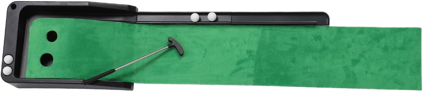Automatic Return Desktop Putter Trainer Ball Tracks Rubber Base Golf Putting Practice Set with Green Material, for Home Office Use