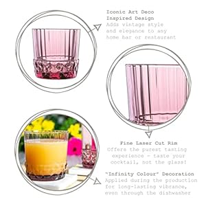 Bormioli Rocco America '20s Set Of 6 DOF Glasses, 12.5 Oz. Colored Crystal Glass, Lilac Rose, Made in Italy Bormioli Rocco America 20s Set Of 6 DOF Glasses 125 Oz Colored Crystal Glass Lilac Rose Made in Italy
