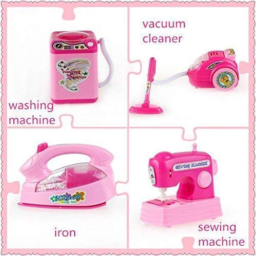 Budetto Mini Kitchen Appliances Set for Girl Washing Machine, Iron, Vacum Cleaner, Swing Machine Toys Household Set for Kids with Realistic Sound 4 Pieces Battery Operated Pretend Play Set - Image 6 thumbnail