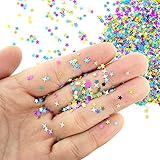 🌟 Relación calidad-precio: gran capacidad de 70 g de purpurina, tiene aproximadamente 4 mm de diámetro, hay aproximadamente 5000 piezas, puede satisfacer sus necesidades de decoración y artesanía. Ideal como decoración de dispersión para Navidad, cumpleaños, Mardi Gras, carnaval y fiesta.