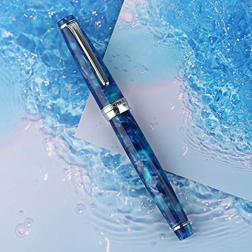 Newmoon Fountain Pen Bent Nib Fude Pen Ice Blue Celluloid Calligraphy Fude Pen
