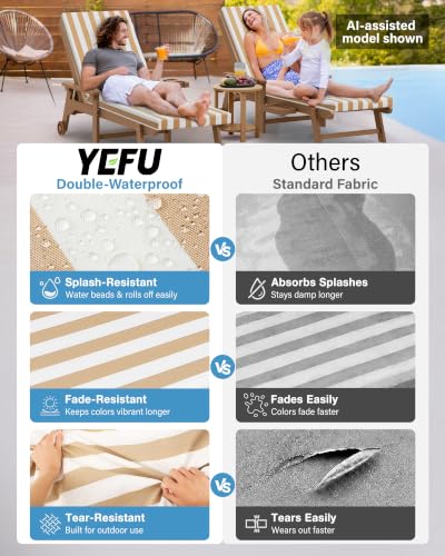 Image of YEFU Chaise Lounge Cushions Outdoor, 80x26x3 Cushion, Yellow Cabana Stripe
