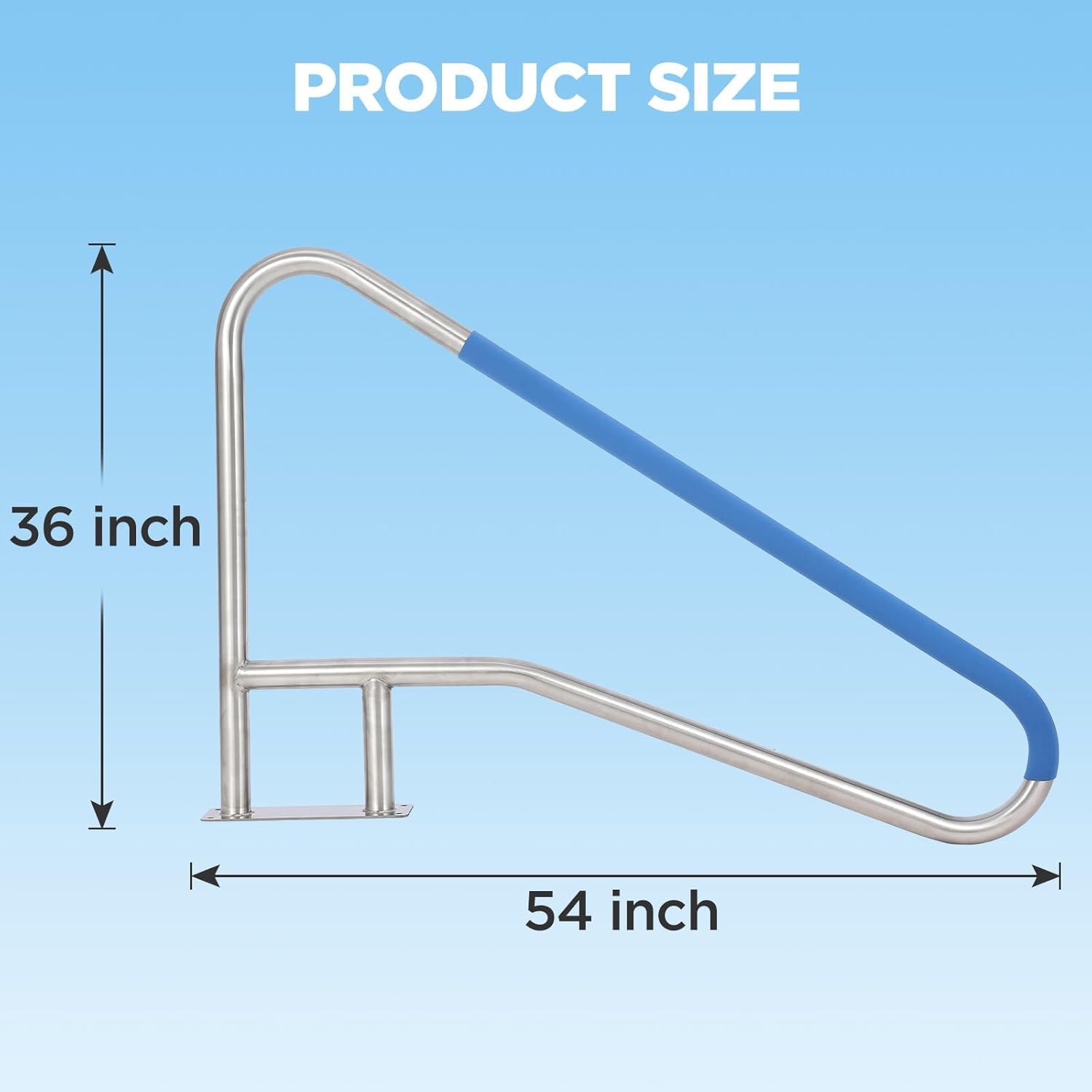 Pool handrail with blue nylon grip cover