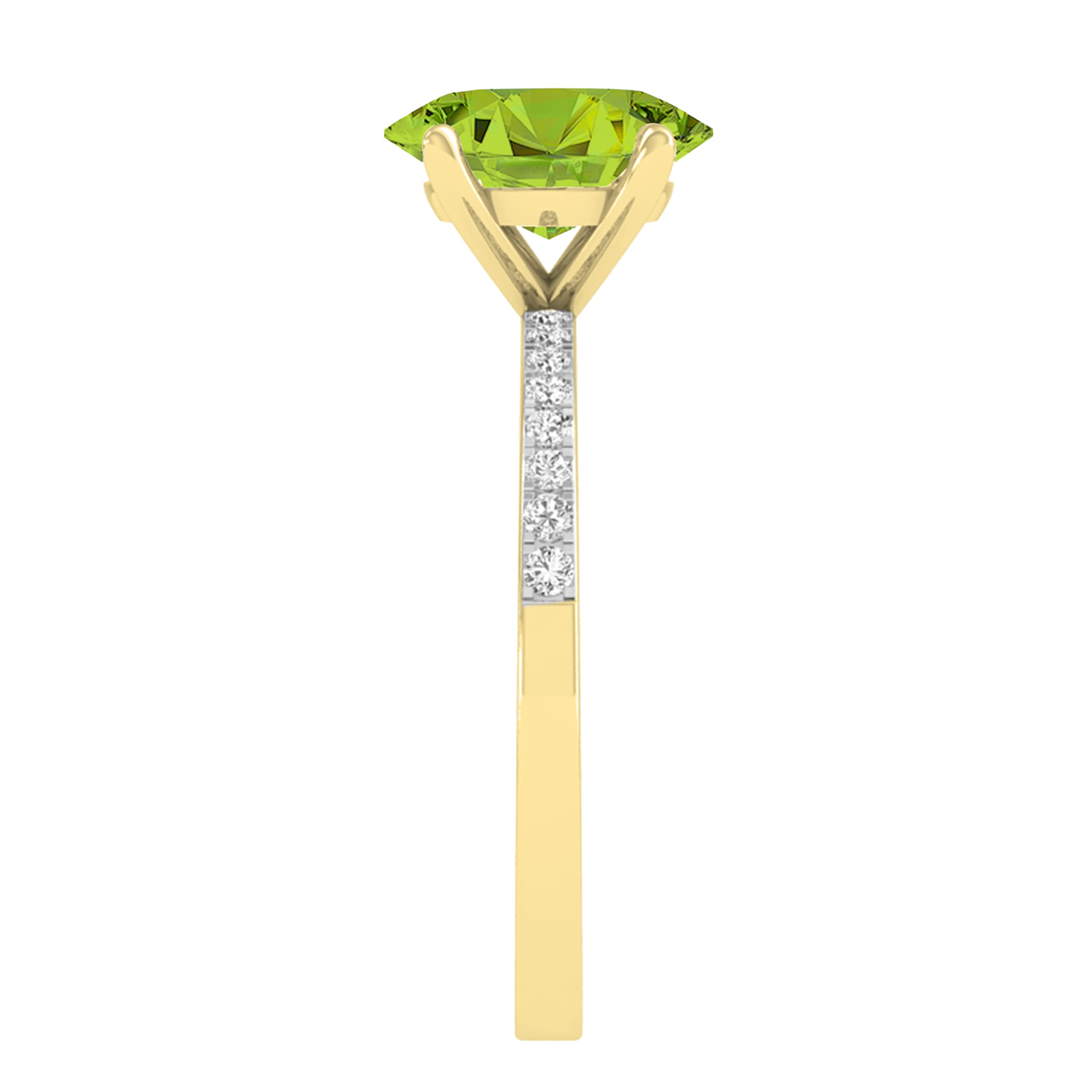 Dazzlingrock Collection Anillo de compromiso de oro amarillo de 18 quilates con piedras preciosas ovaladas y diamantes blancos redondos de 9 x 7 mm para mujer, Oro amarillo Peridoto Diamante blanco