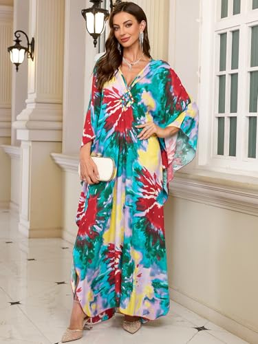 Image of KEYLORTING Plus Size Kaftan Dress Women, African Moo Moo Print Caftan, Batwing Dress, Beach Cover Up for Party and Loungewear