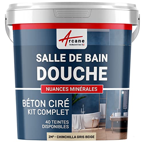 béton ciré salle de bain, douche italienne, pièce d'eau, kit beton cire, salle de bains, douche italienne - 2 m² (en 2 couches) Chinchilla Gris Beige -...