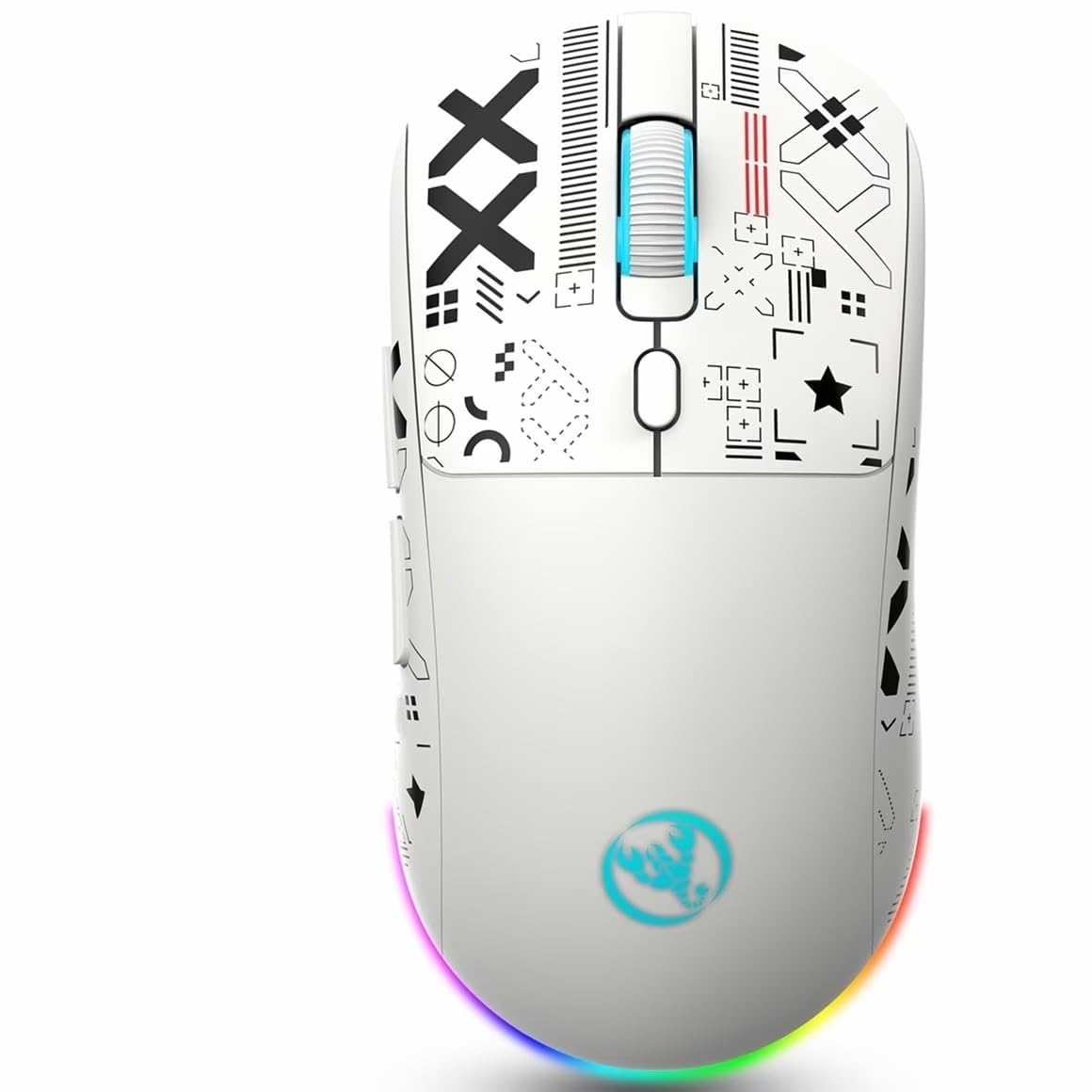 Wirelss Gaming Mouse,USB-C Rechargeable Computer Mice with Silent,6 Macro Buttons,Ergonomic Design,Adjustable DPI,6 RGB LED Modes for PC/Mac/Laptop,White