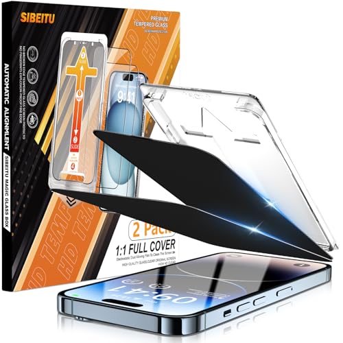 SIBEITU 2-Pack [Auto Alignment Kit] Privacy Screen Protector for iPhone 14 Pro, 6.1 Inch 25° Anti-Spy Auto Dust Removal Installation Glass Film, 9H Hardness Private Anti Scratch Bubble Free Protector
