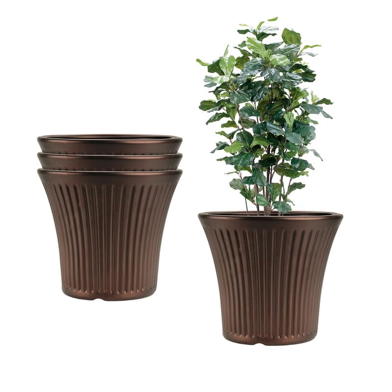 Image of GARDENS NEED 10 Inches Tancy Round Flower Pot | Set of 4 | Brown | Plastic Planter Pots for Indoor & Outdoor Home, Office & Balcony Decoration