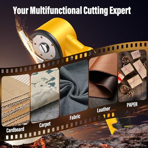Image of Cordless Electric Scissors with 3 Tungsten Steel Blades, 2500mAh Battery, LED Light, High-Torque Motor, Cardboard Cutter for Fabric, Cardboard, Leather, Carpet, Wire Rope Cutters (Yellow)