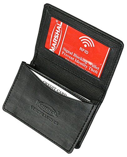 Genuine Leather Thin Business Card Case Minimalist Wallet (Black)
