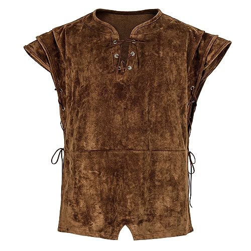 Itdespln Colete de pirata masculino fantasia de cavaleiro medieval armadura de couro com cadarço ren