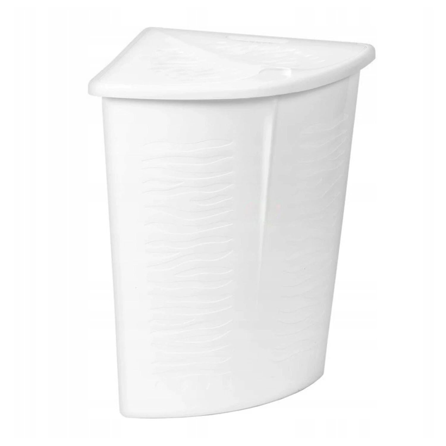 Zebra Corner Laundry Hamper with Lid - Space Saving Plastic Laundry Basket for Bathroom or Utility Room - 45 Litre Triangular Washing Bin (White)