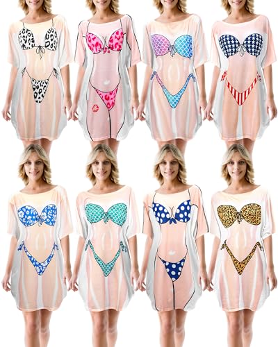 Jeyiour 8 Pcs Women's Bikini Cover up Dress Short Sleeve