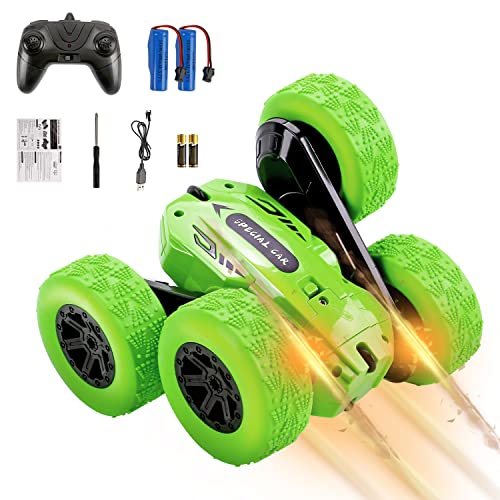 Jellydog Toy Stunt Rc Car, Remote Control Car, 360 Degree Flips Double Sided Rotating Race Car, High Speed Flashing Remote Controlled Car for Kids,Green