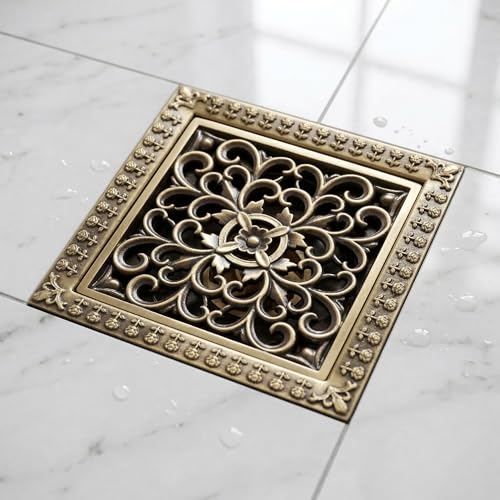 InArt 12 x 4 Inch Brass Floor Drain, Square Shower Drain Cover with Removable Strainer Grate for Bathroom Floors